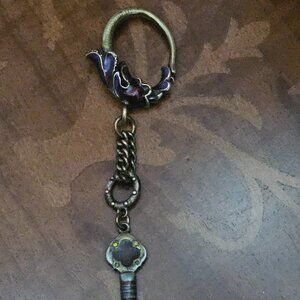 RARE JAY STRONGWATER SKELETON KEY ENAMEL CRYSTAL KEYCHAIN KEY RING FOB